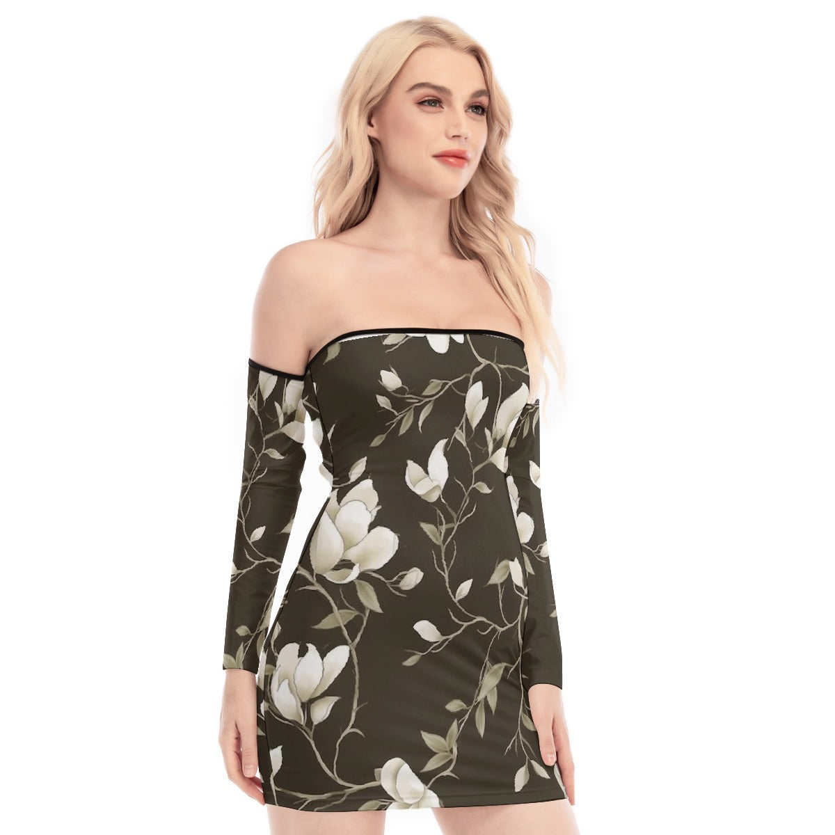 All-Over Print Women's Off-shoulder Back Lace-up Dress