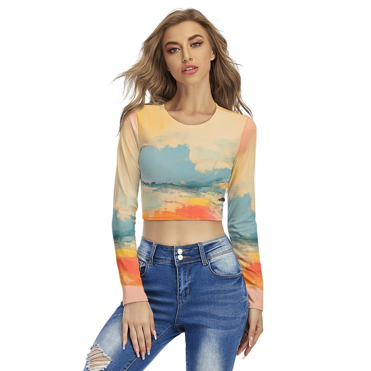 All-Over Print Women's Round Neck Crop Top T-Shirt