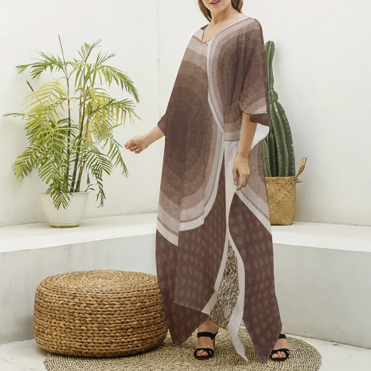 All-Over Print Women's Imitation Silk V-neck Kaftan Robe