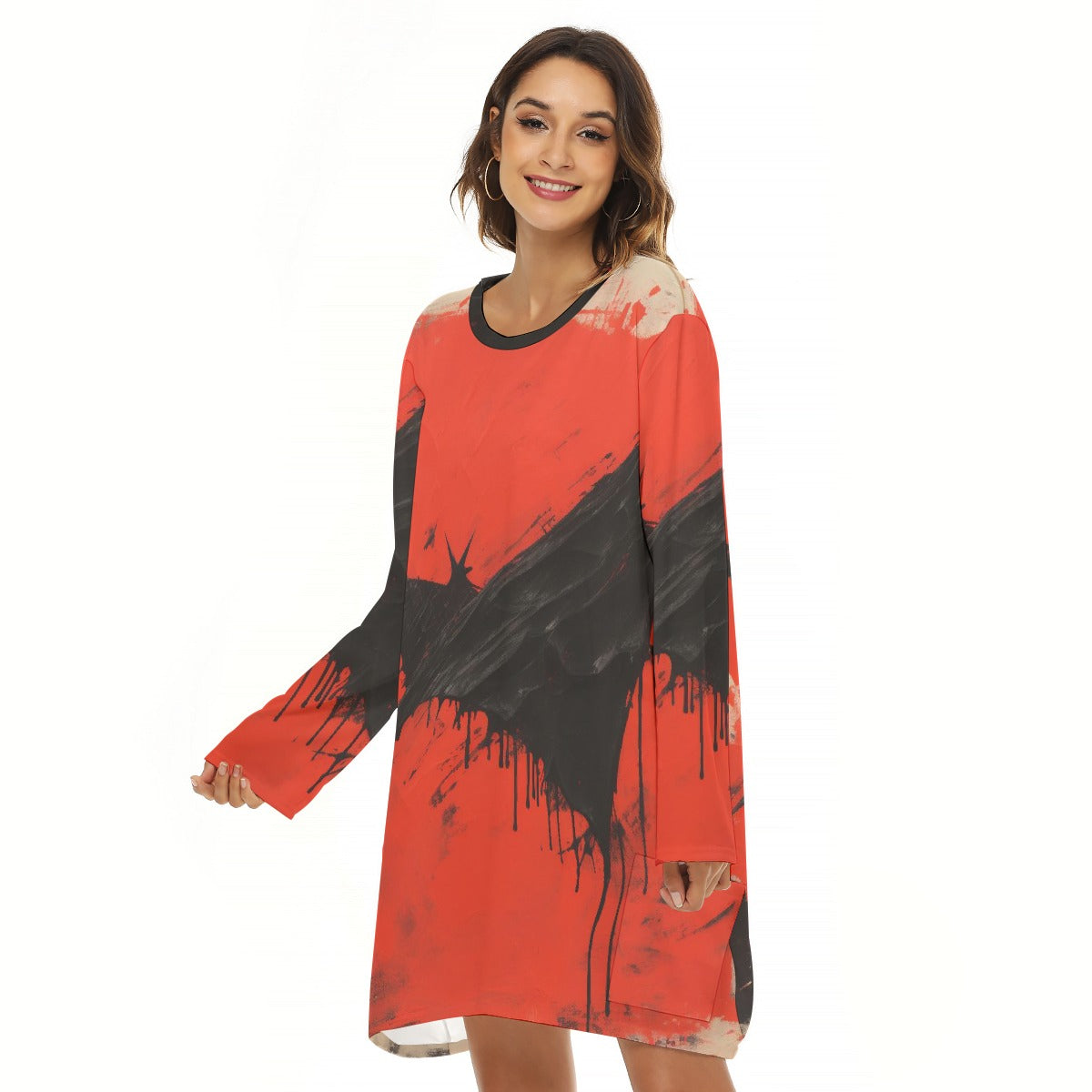 All-Over Print  Women's Loose Crew Neck Dress