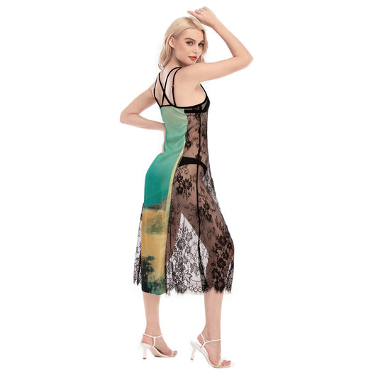 All-Over Print Women's Lace Cami Cross Back Dress