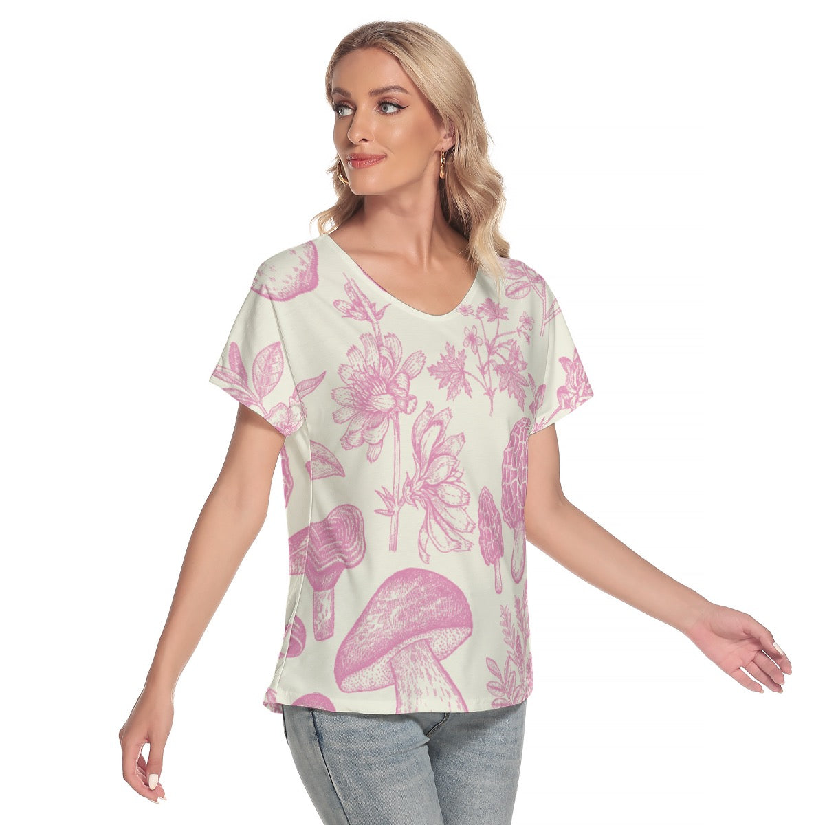 All-Over Print Women's Loose V-neck Short Sleeve T-shirt