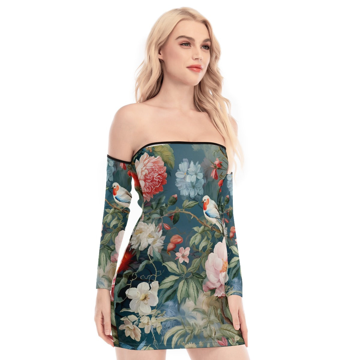 All-Over Print Women's Off-shoulder Back Lace-up Dress