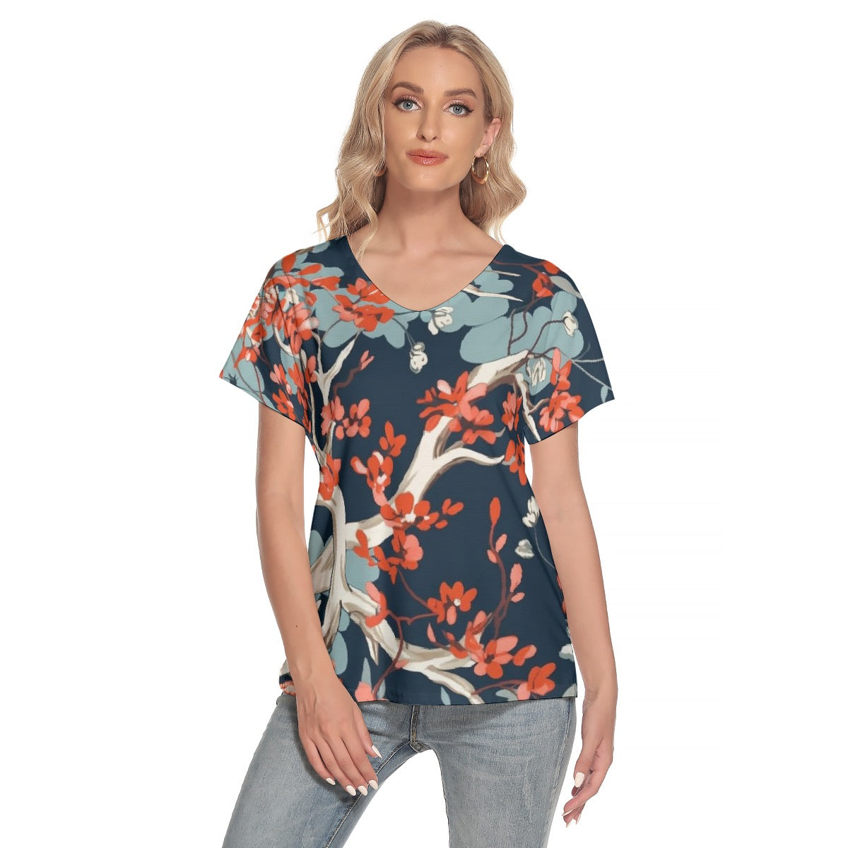 All-Over Print Women's Loose V-neck Short Sleeve T-shirt