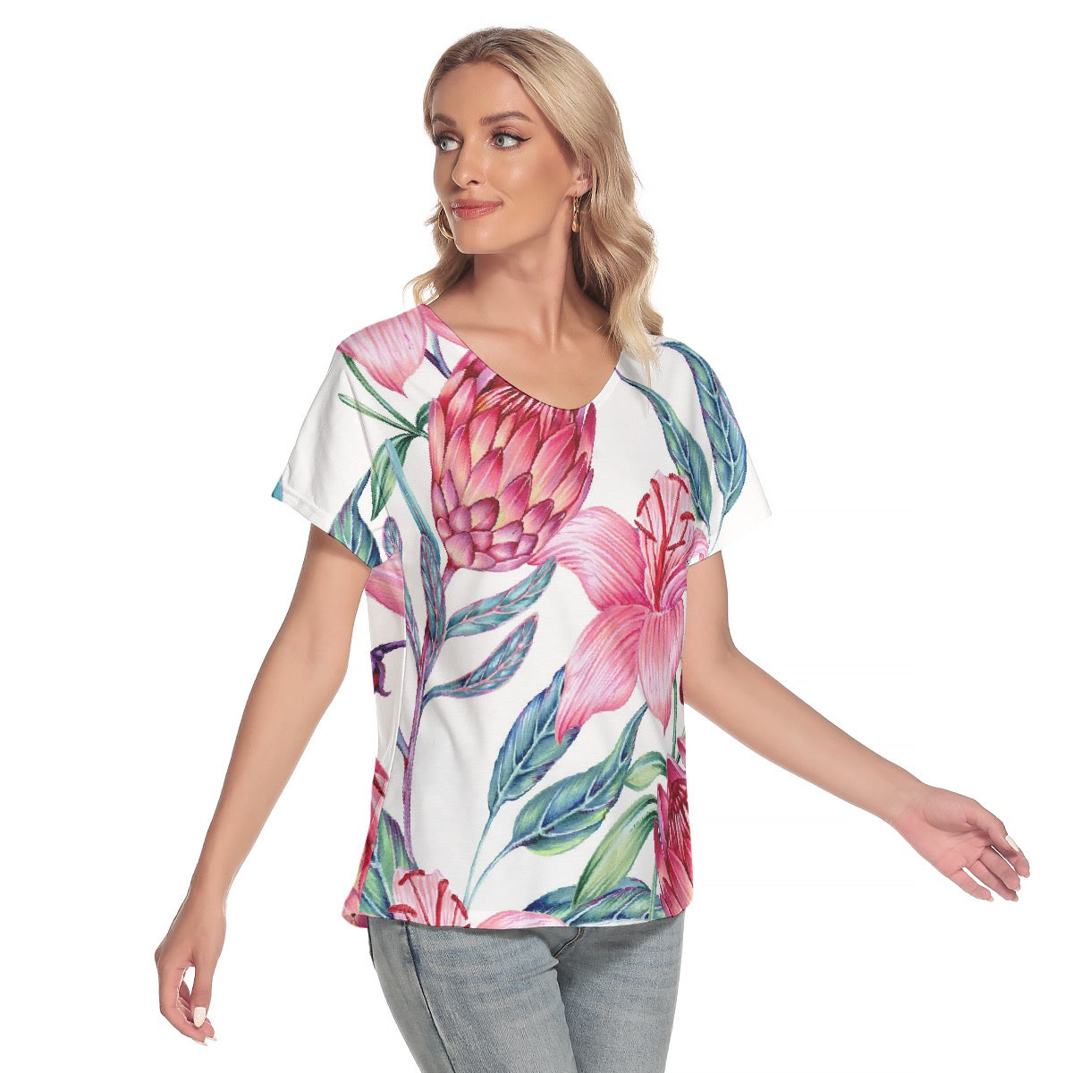 All-Over Print Women's Loose V-neck Short Sleeve T-shirt