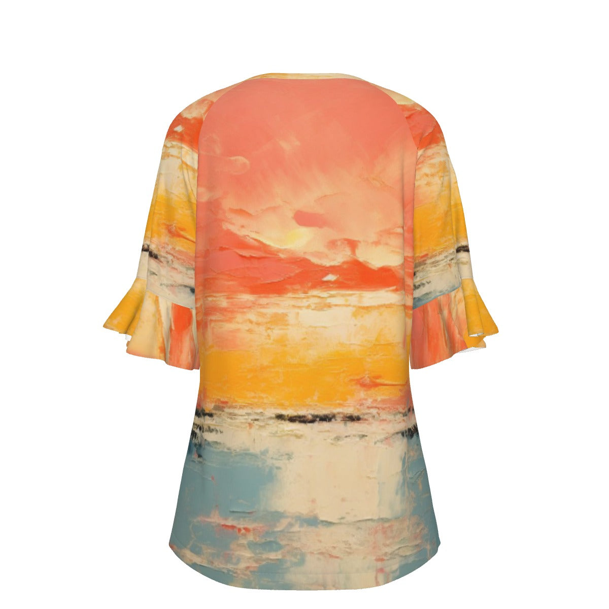 All-Over Print V-neck Women's T-shirt With Bell Sleeve