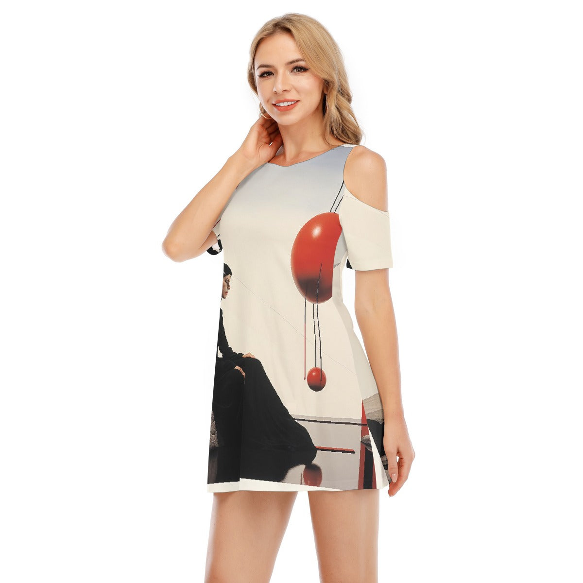 All-Over Print Women's Cold Shoulder Dress | 190GSM Cotton