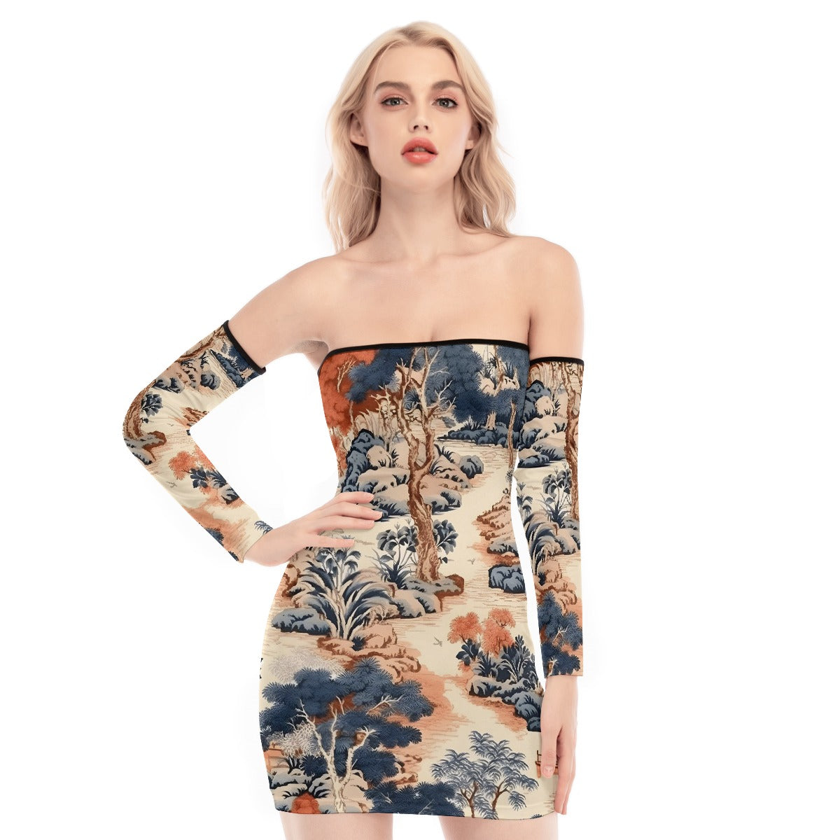 All-Over Print Women's Off-shoulder Back Lace-up Dress