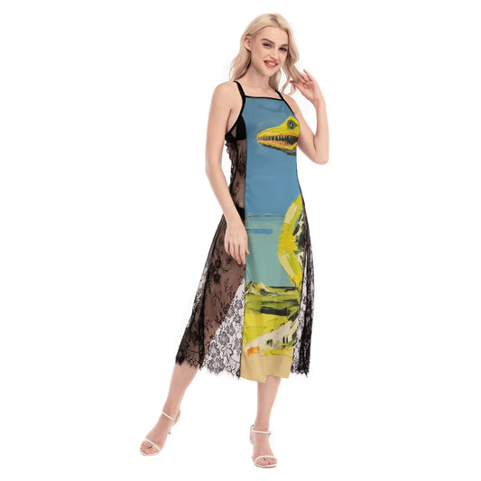 All-Over Print Women's Lace Cami Cross Back Dress