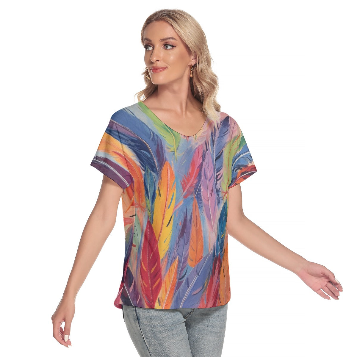 All-Over Print Women's Loose V-neck Short Sleeve T-shirt