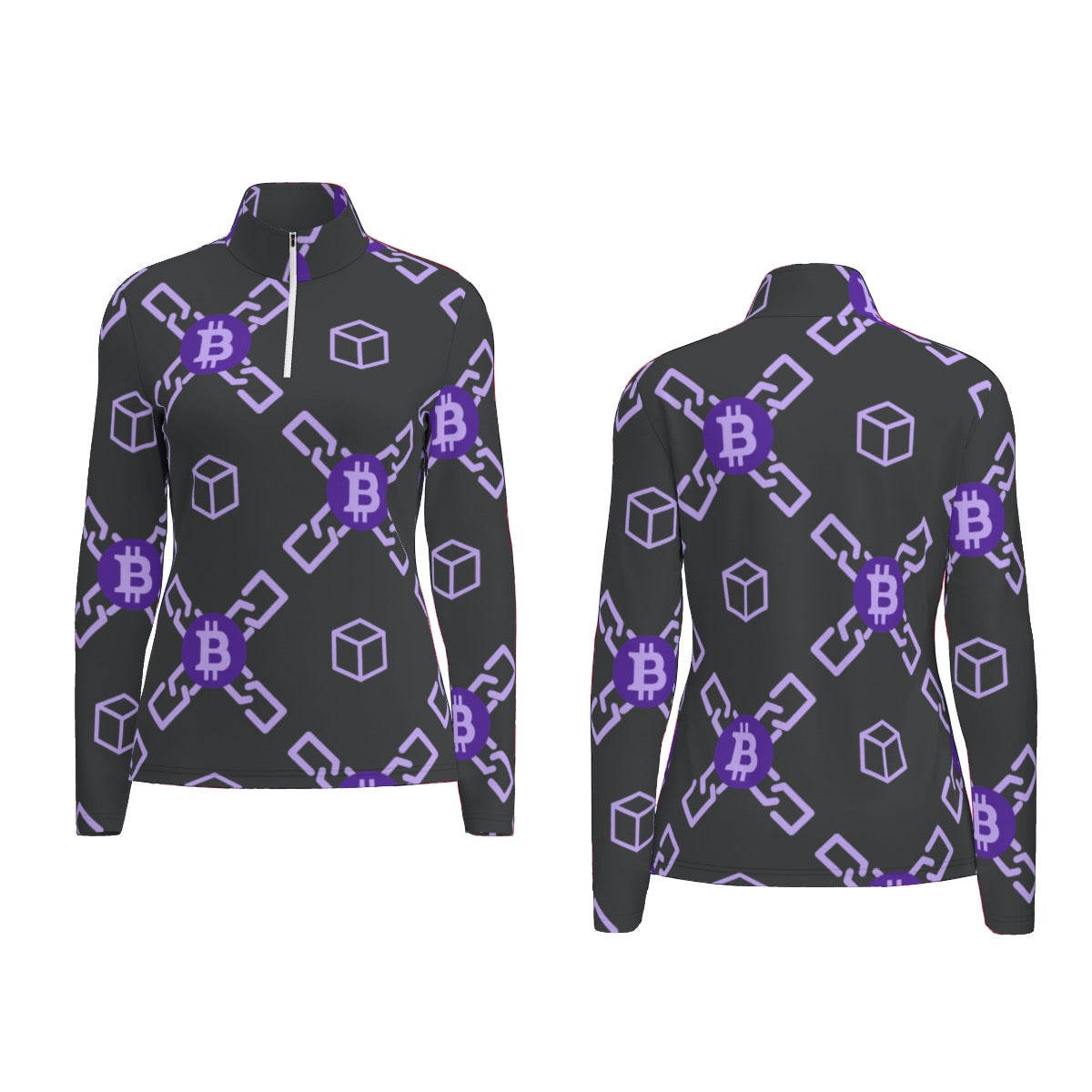 All-Over Print Women's Sports Collar Jersey With Long Sleeve