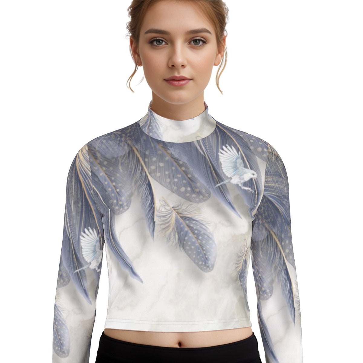 Eco-Friendly All-Over Print Women's Turtleneck T-shirt With Long Sleeve