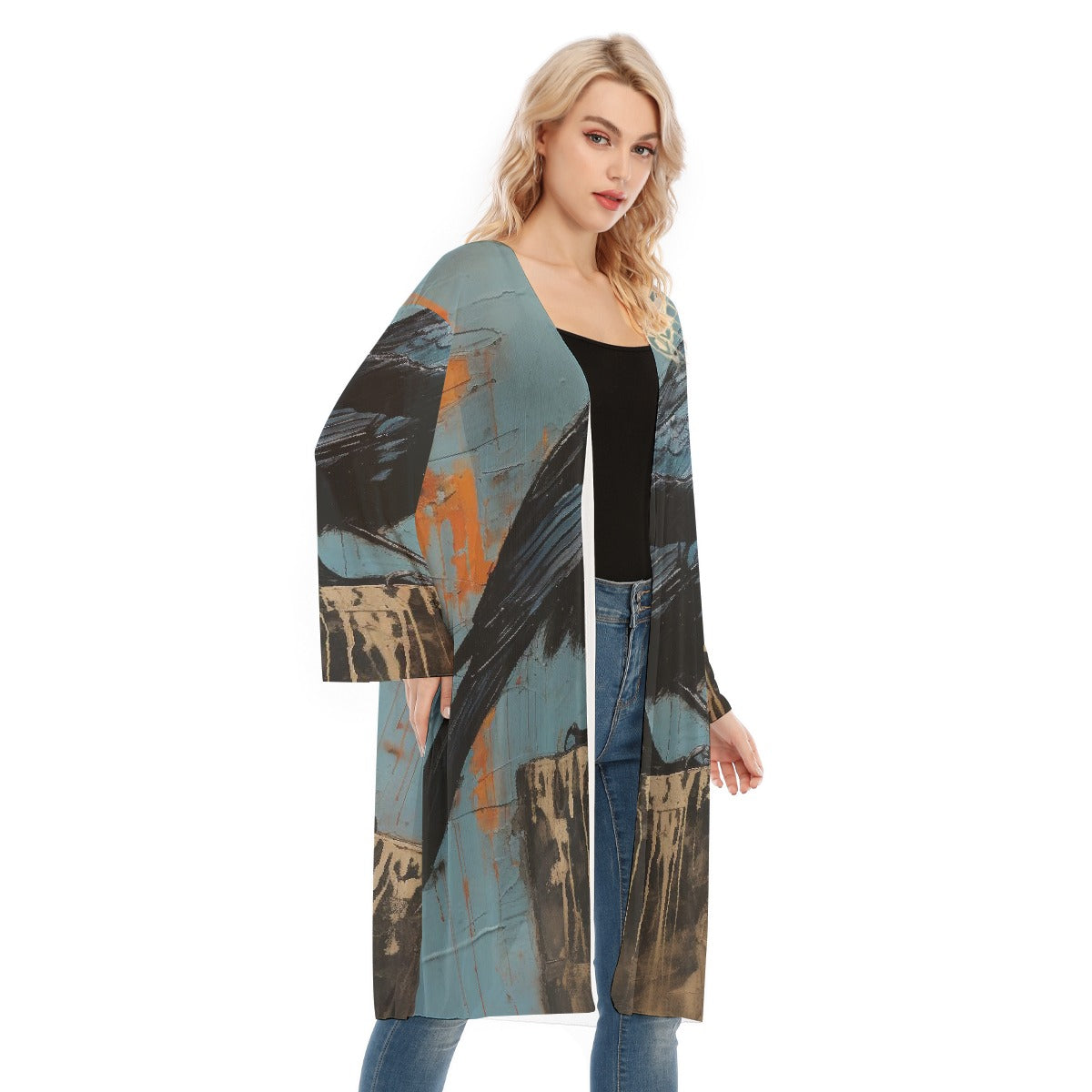 All- Over Print Women's Long Sleeve Mesh Cardigan