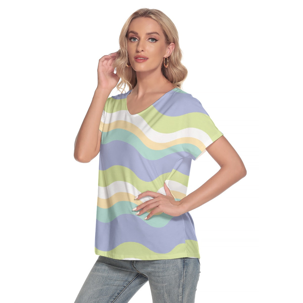 All-Over Print Women's Loose V-neck Short Sleeve T-shirt