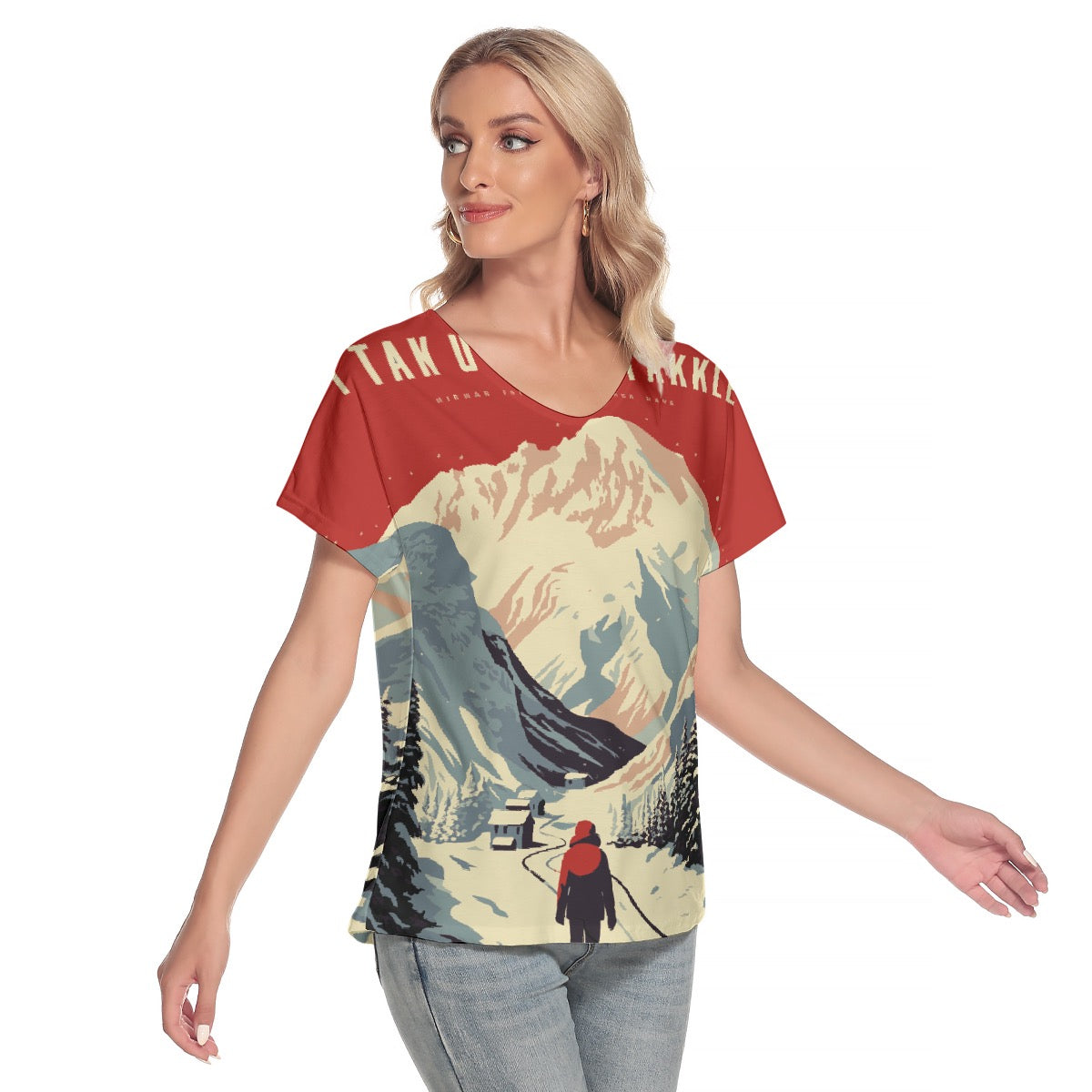 All-Over Print Women's Loose V-neck Short Sleeve T-shirt