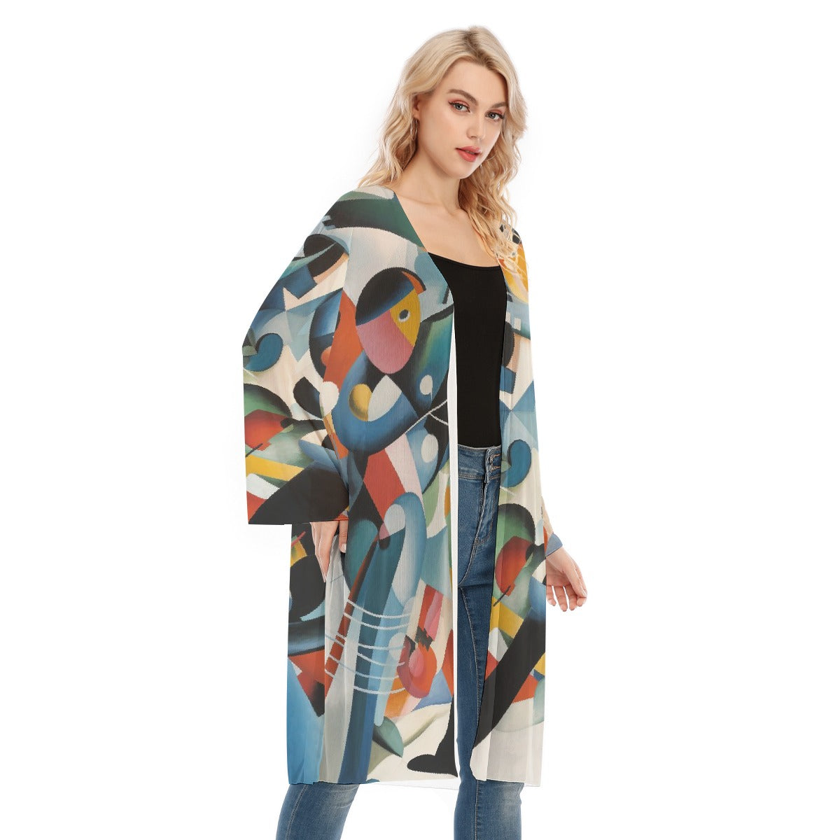 All- Over Print Women's Long Sleeve Mesh Cardigan