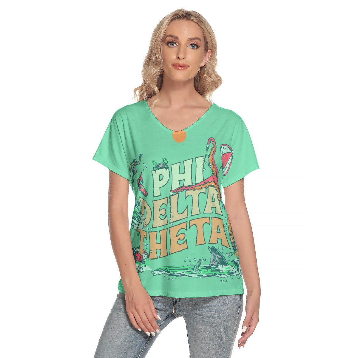 All-Over Print Women's Loose V-neck Short Sleeve T-shirt