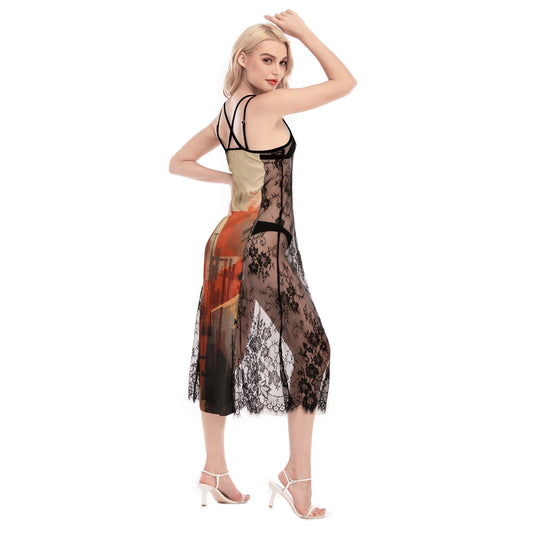 All-Over Print Women's Lace Cami Cross Back Dress