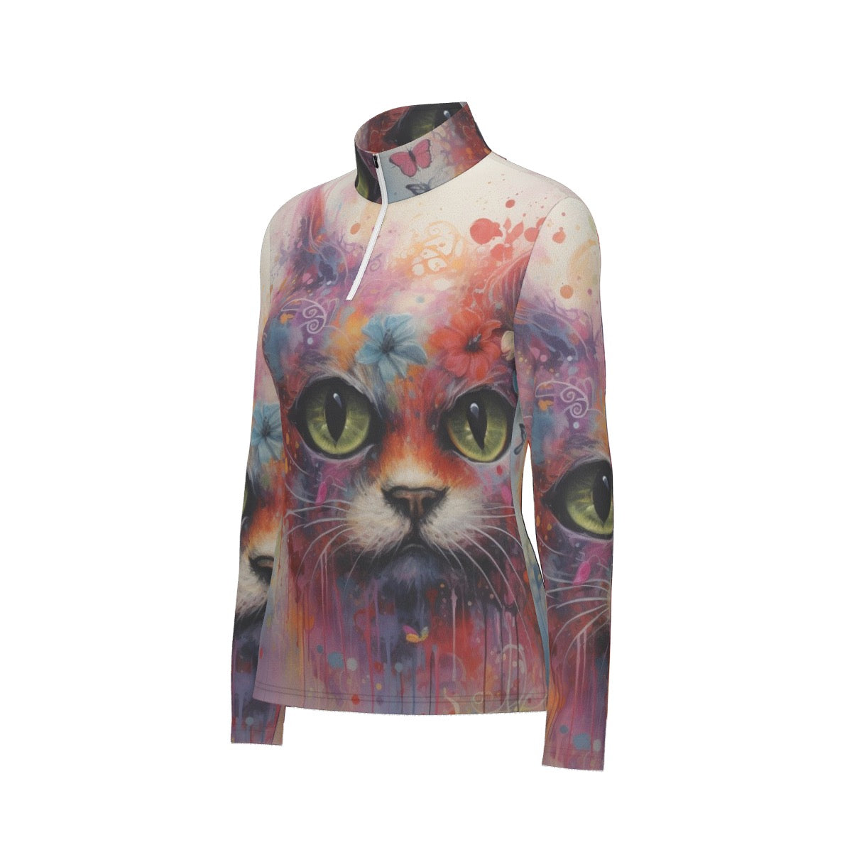 All-Over Print Women's Sports Collar Jersey With Long Sleeve