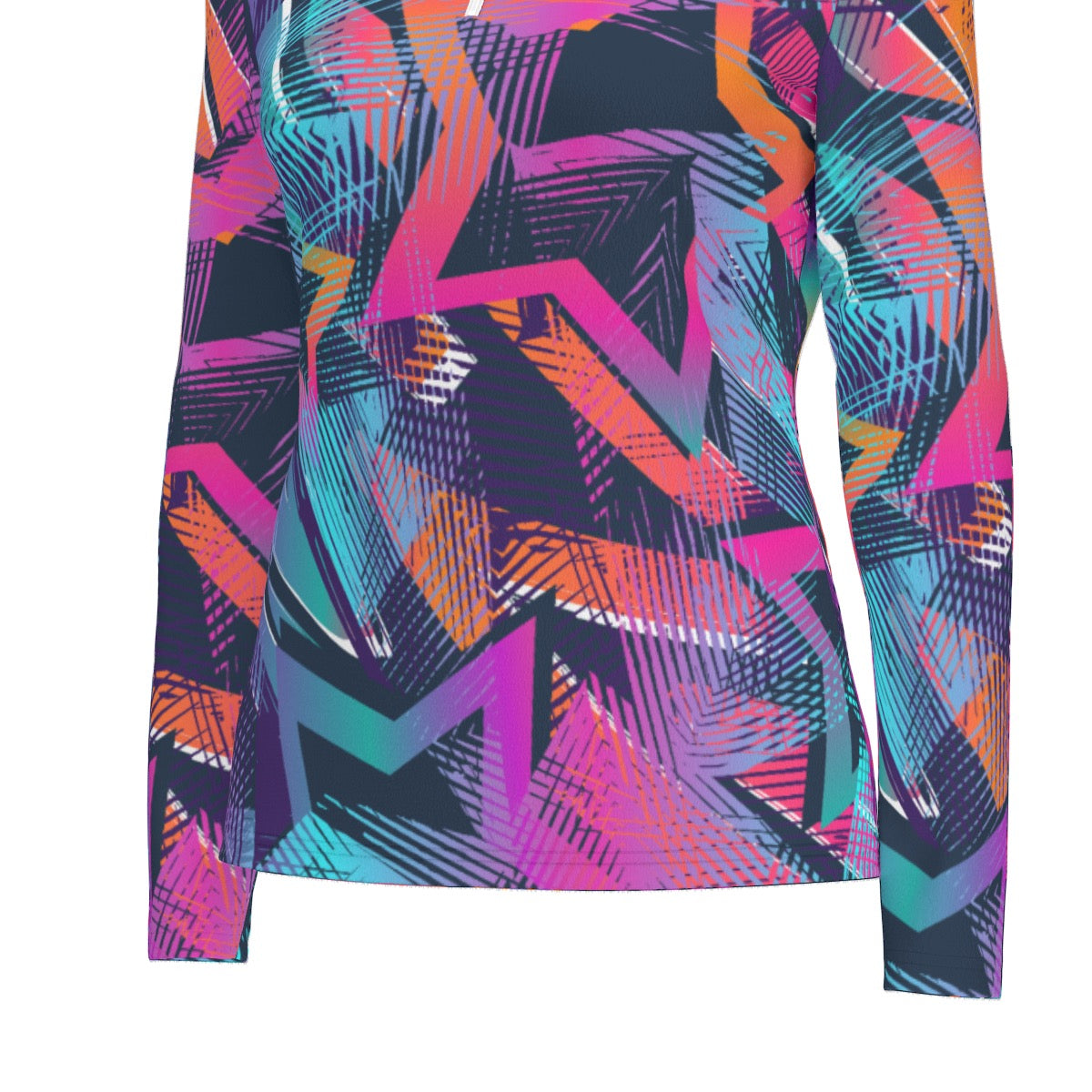 All-Over Print Women's Sports Collar Jersey With Long Sleeve