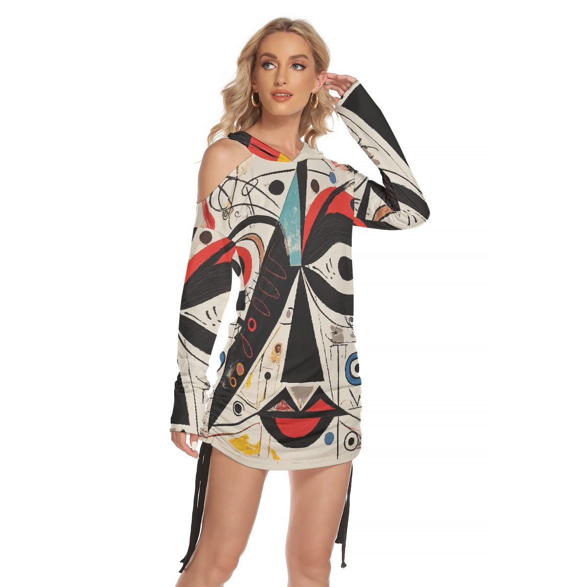 All-Over Print Women's One-shoulder Dress With Waist Shirring