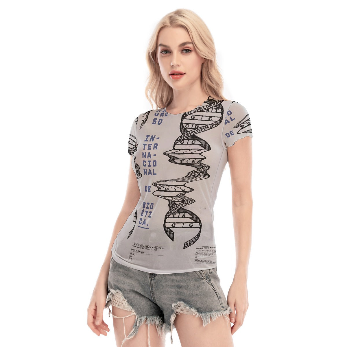 All-Over Print Women's Short Sleeve Mesh Blouse