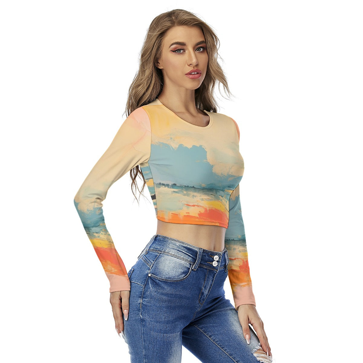 All-Over Print Women's Round Neck Crop Top T-Shirt