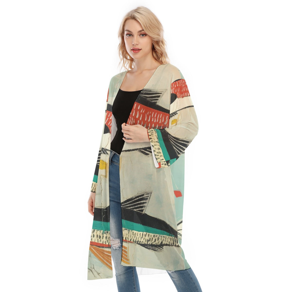 All- Over Print Women's Long Sleeve Mesh Cardigan