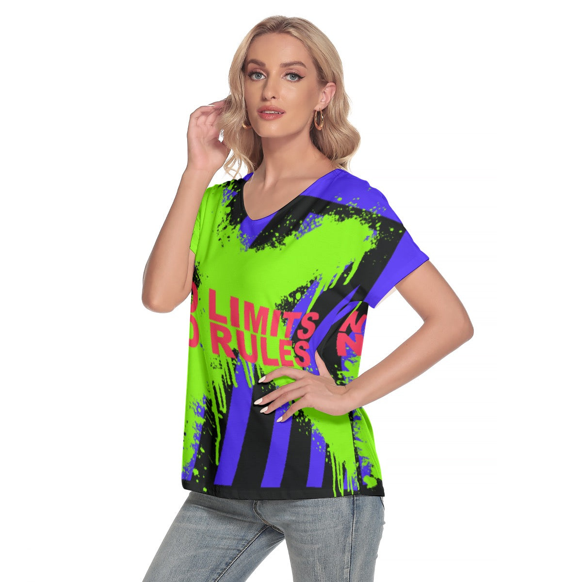 All-Over Print Women's Loose V-neck Short Sleeve T-shirt