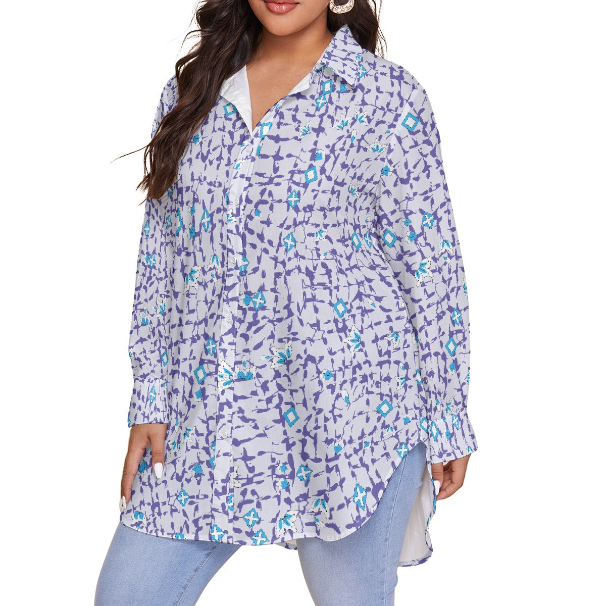 All-Over Print Women's Shirt With Long Sleeve(Plus Size)