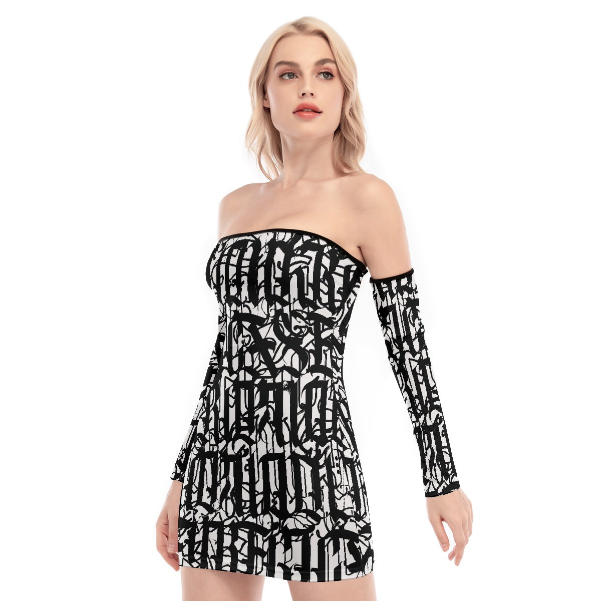 All-Over Print Women's Off-shoulder Back Lace-up Dress