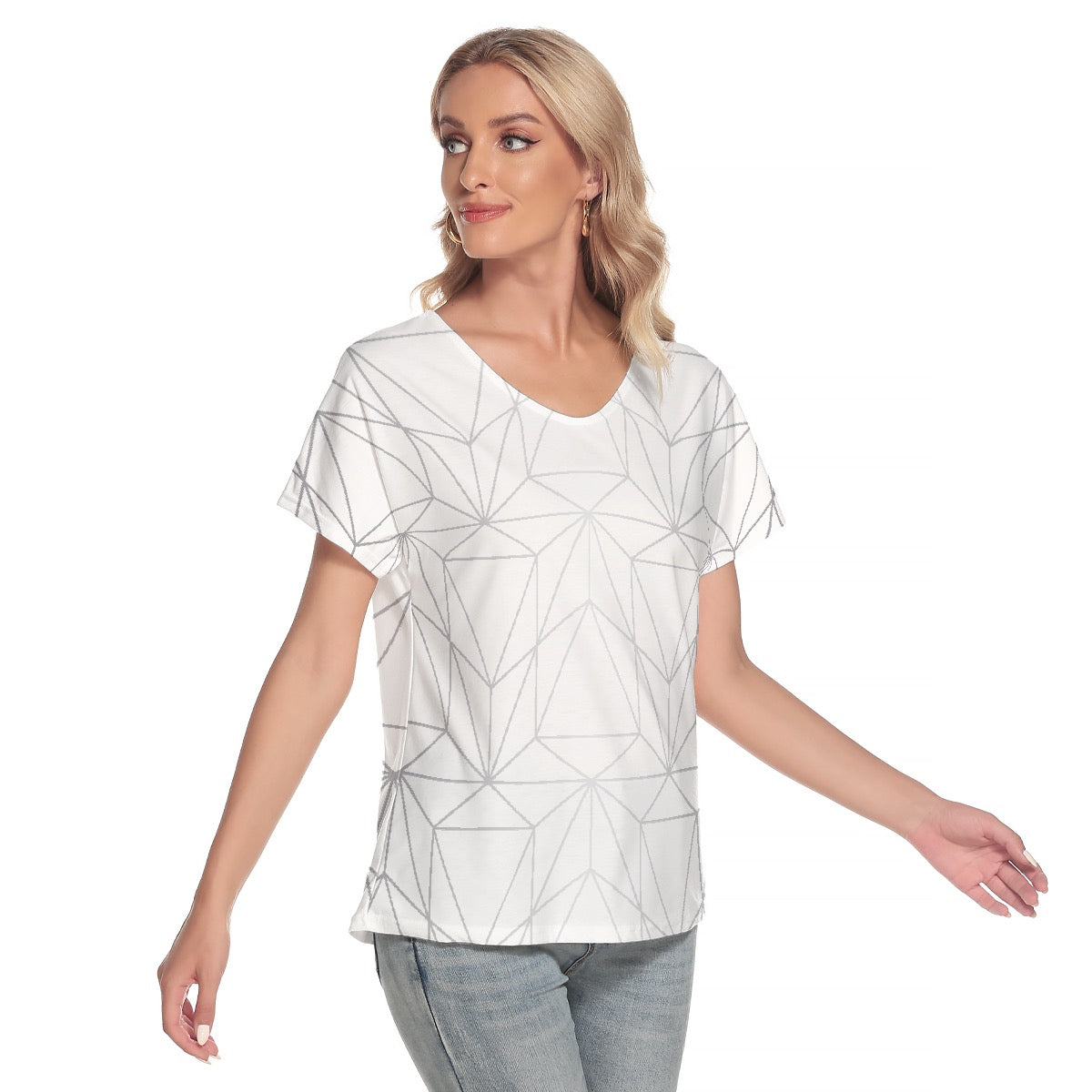 All-Over Print Women's Loose V-neck Short Sleeve T-shirt