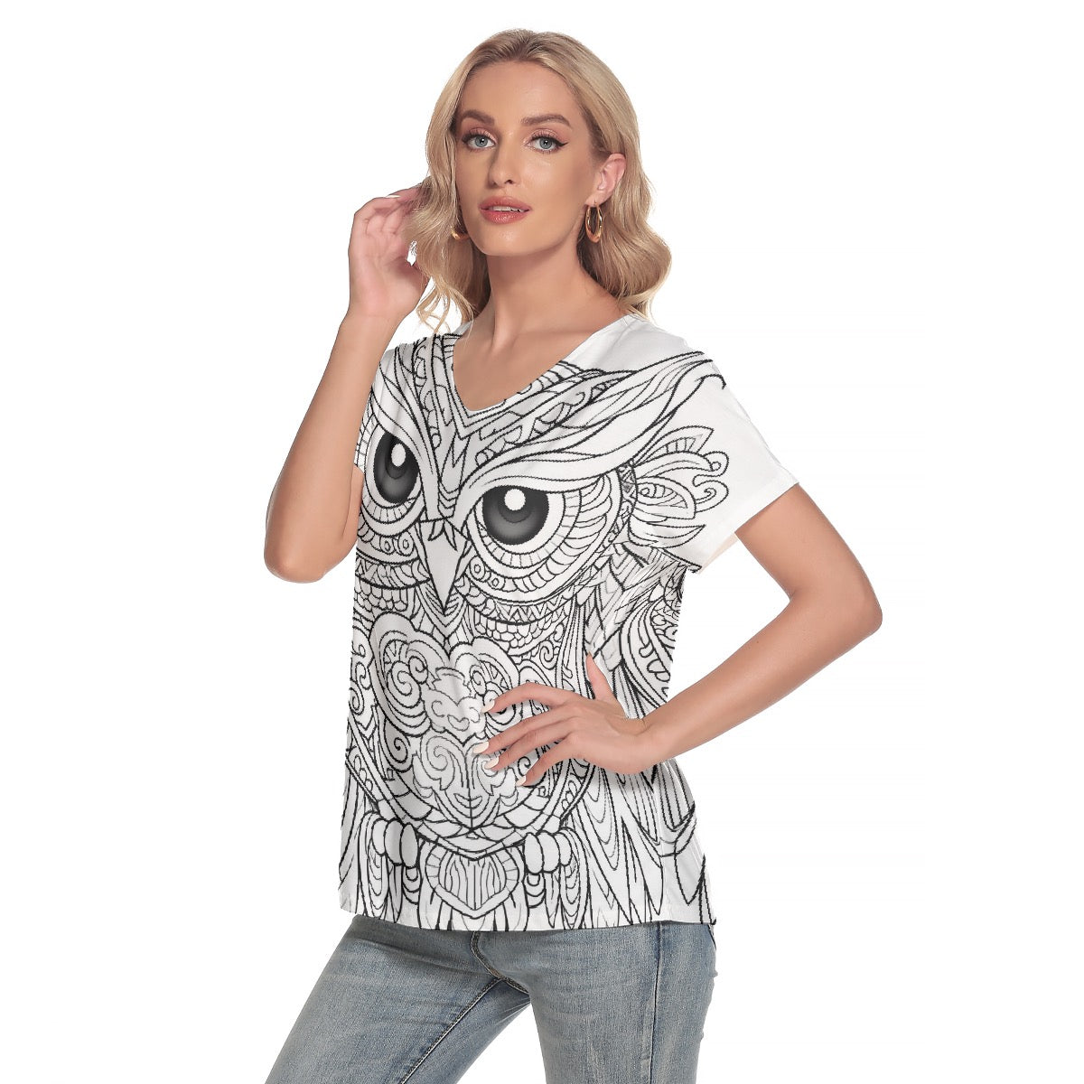 All-Over Print Women's Loose V-neck Short Sleeve T-shirt