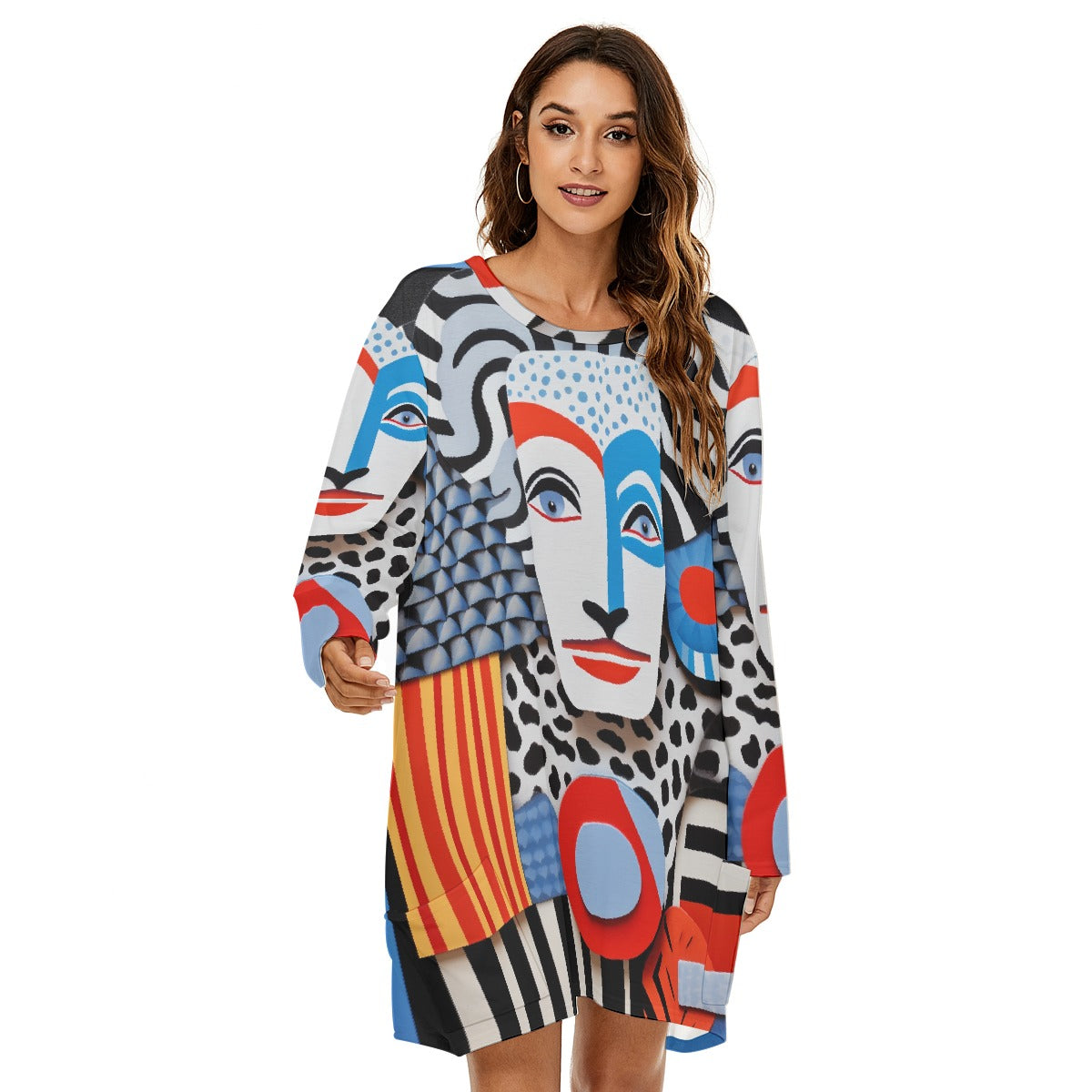 All-Over Print  Women's Loose Crew Neck Dress