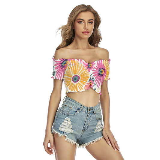 All-Over Print Women's One-shoulder Off-the-navel Short Sleeve T-shirt