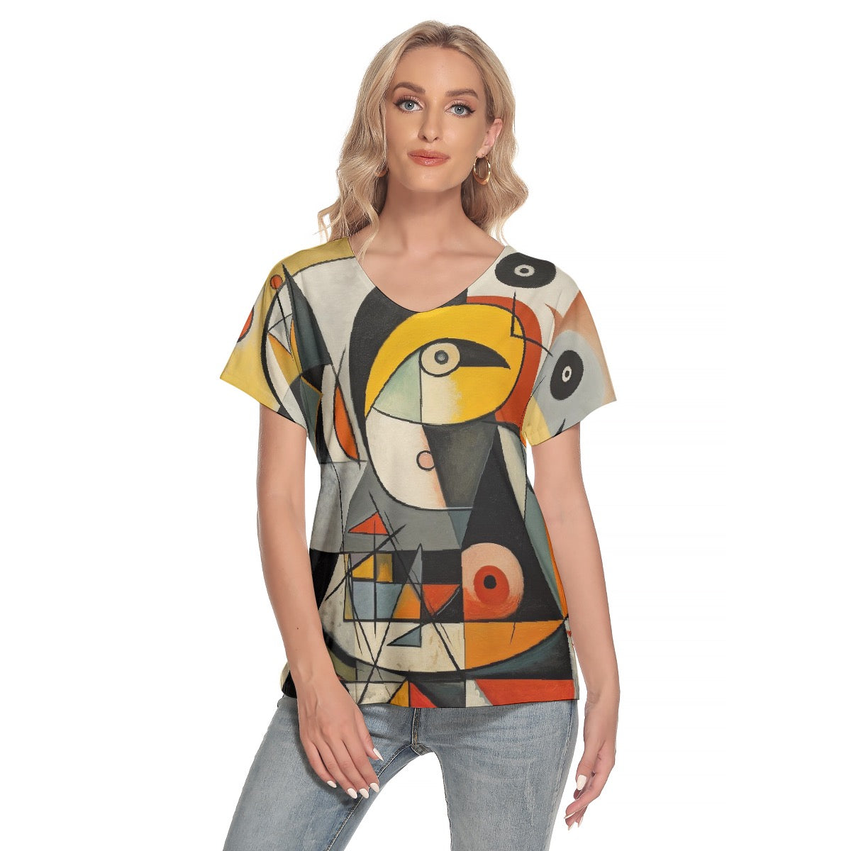 All-Over Print Women's Loose V-neck Short Sleeve T-shirt