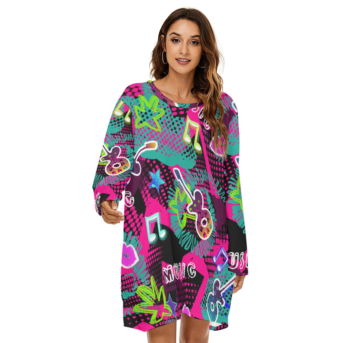 All-Over Print  Women's Loose Crew Neck Dress