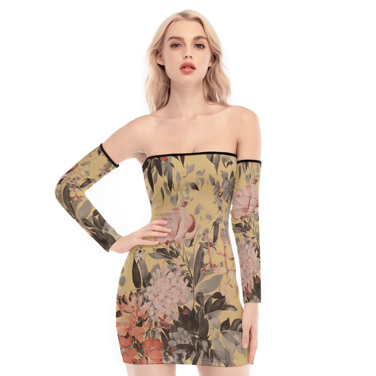 All-Over Print Women's Off-shoulder Back Lace-up Dress