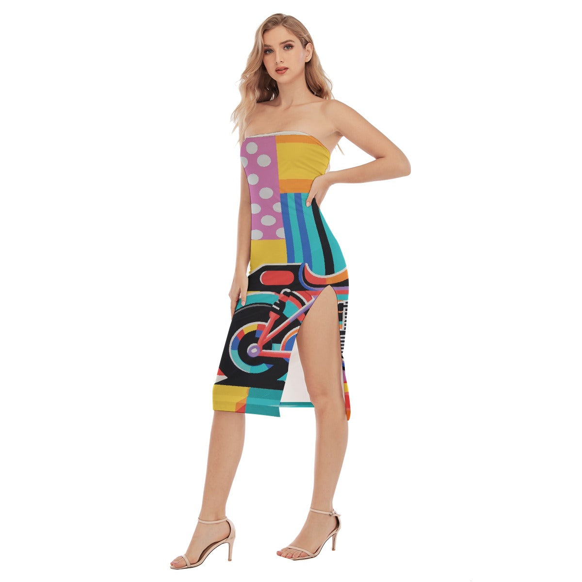 All-Over Print Women's Side Split Tube Top Dress