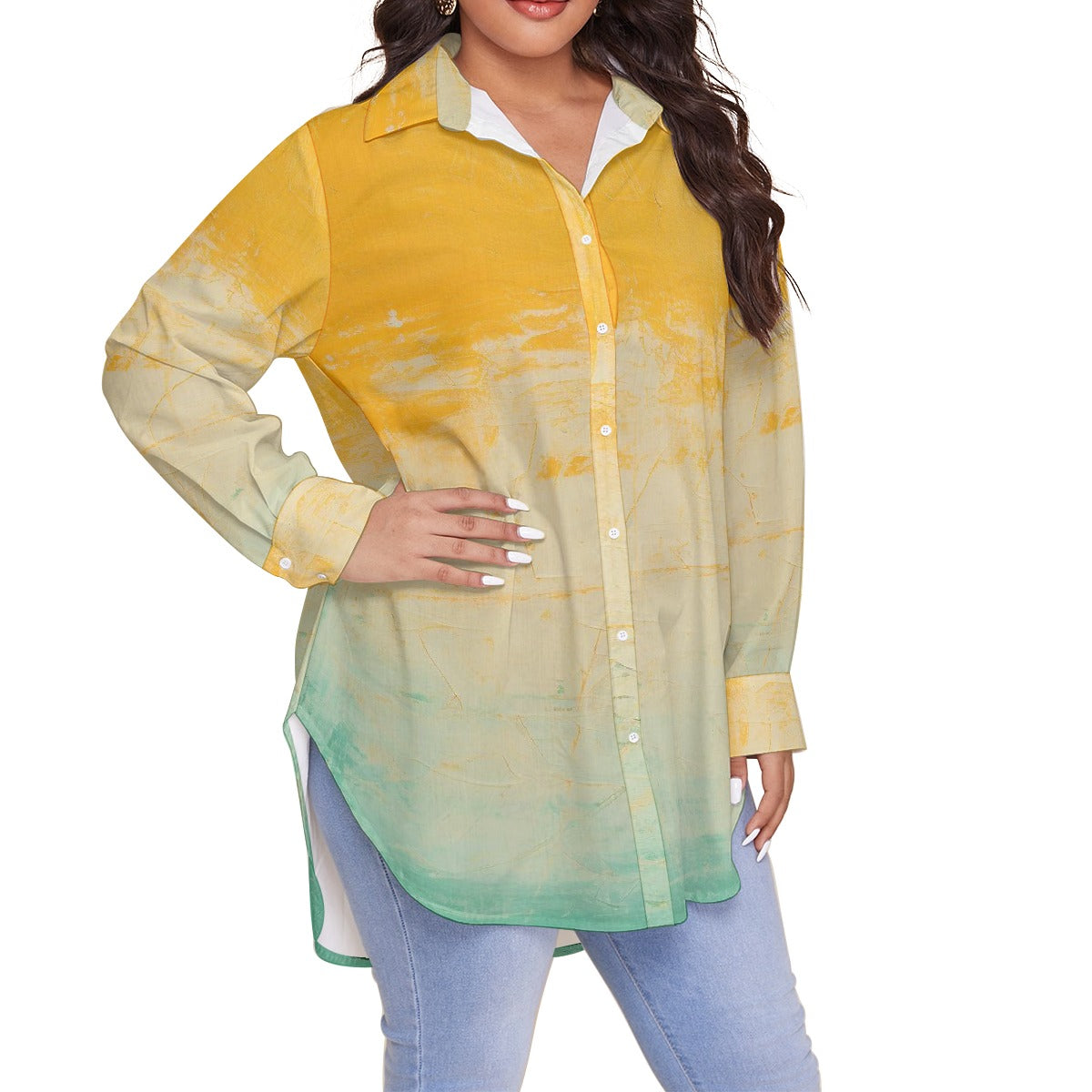 All-Over Print Women's Shirt With Long Sleeve(Plus Size)