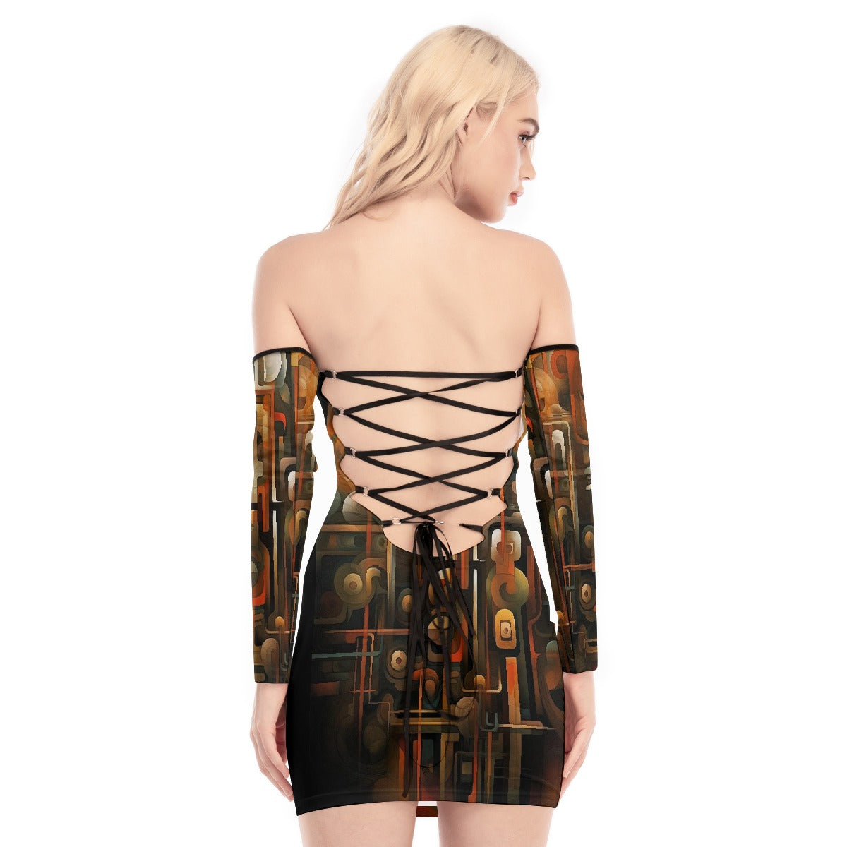 All-Over Print Women's Off-shoulder Back Lace-up Dress