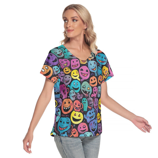 All-Over Print Women's Loose V-neck Short Sleeve T-shirt