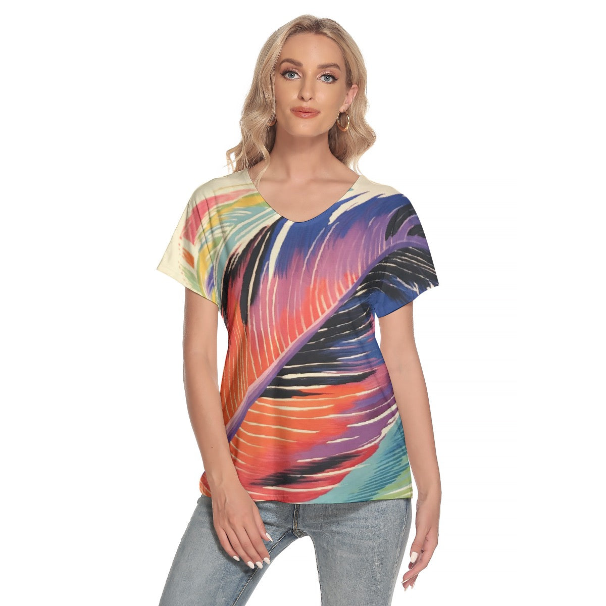 All-Over Print Women's Loose V-neck Short Sleeve T-shirt