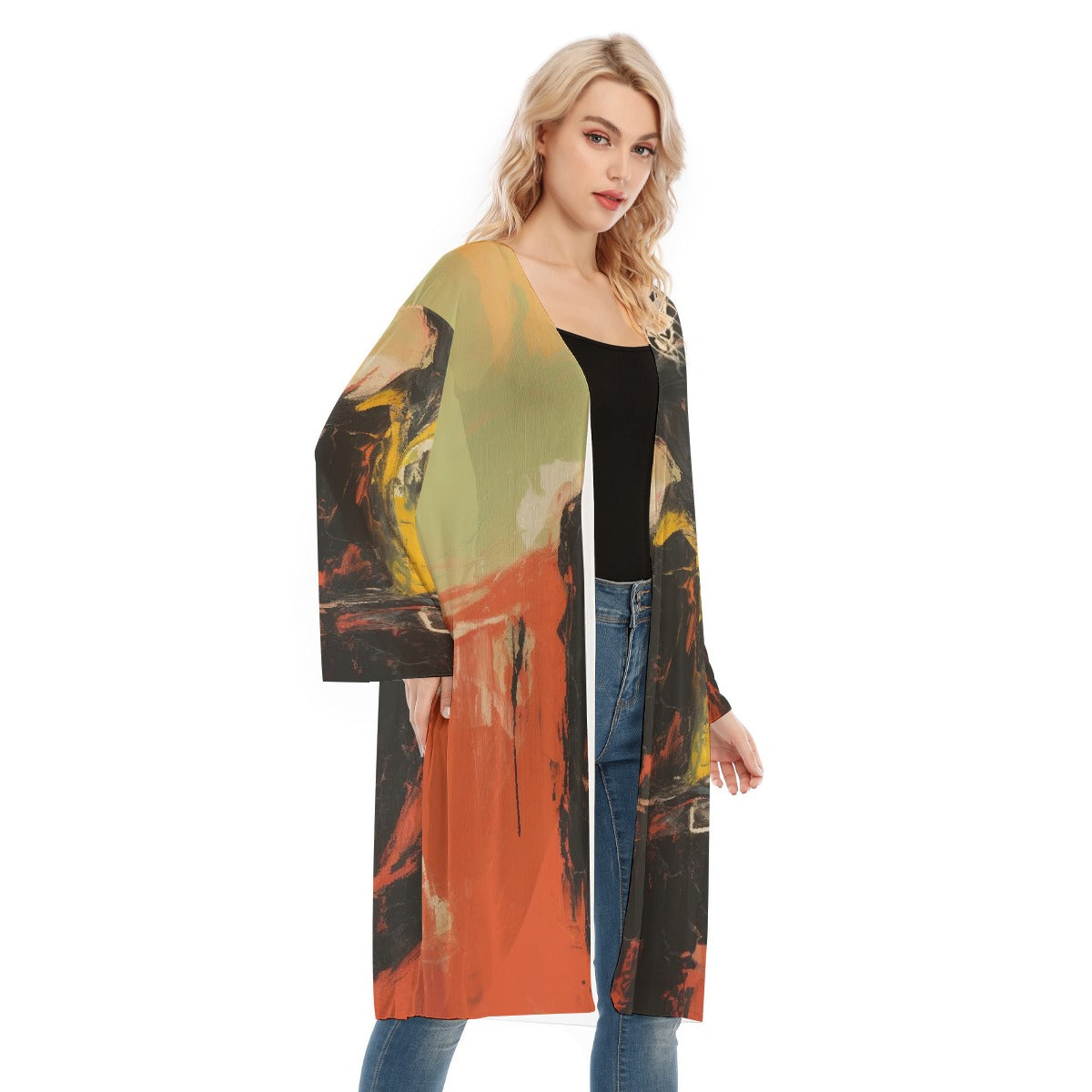 All- Over Print Women's Long Sleeve Mesh Cardigan