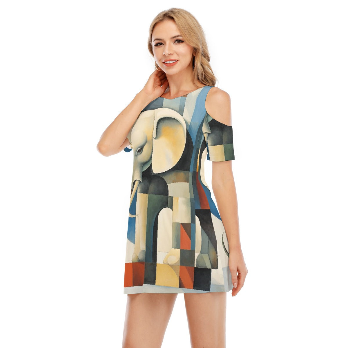 All-Over Print Women's Cold Shoulder Dress | 190GSM Cotton