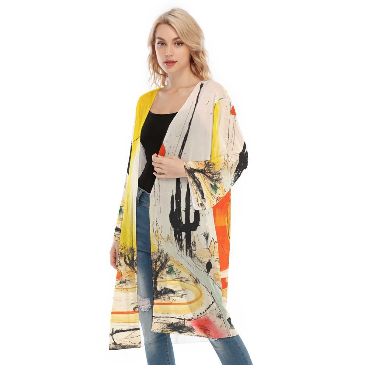 All- Over Print Women's Long Sleeve Mesh Cardigan