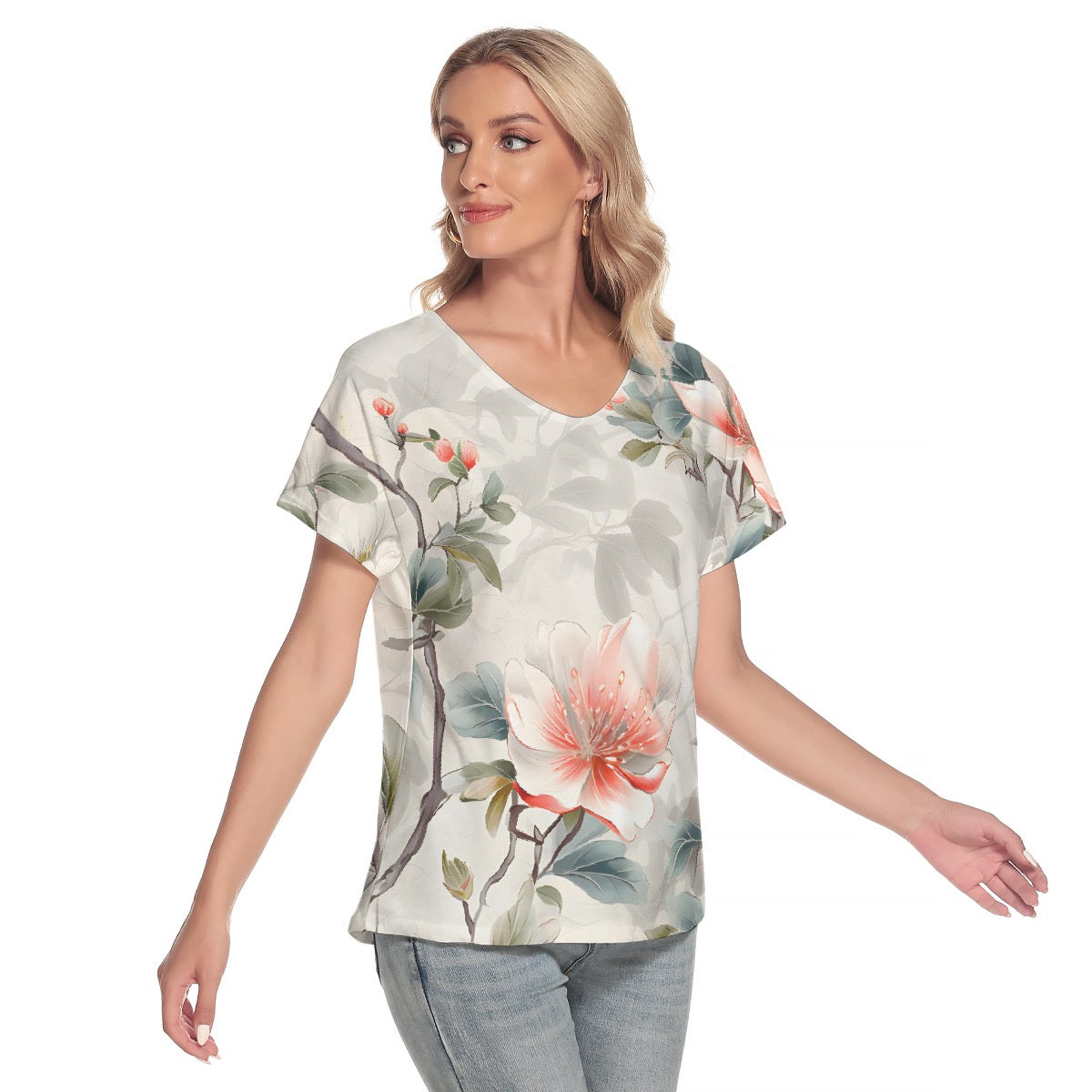 All-Over Print Women's Loose V-neck Short Sleeve T-shirt