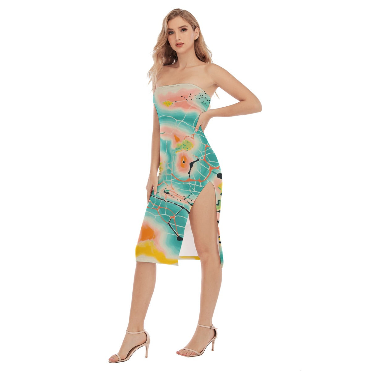 All-Over Print Women's Side Split Tube Top Dress