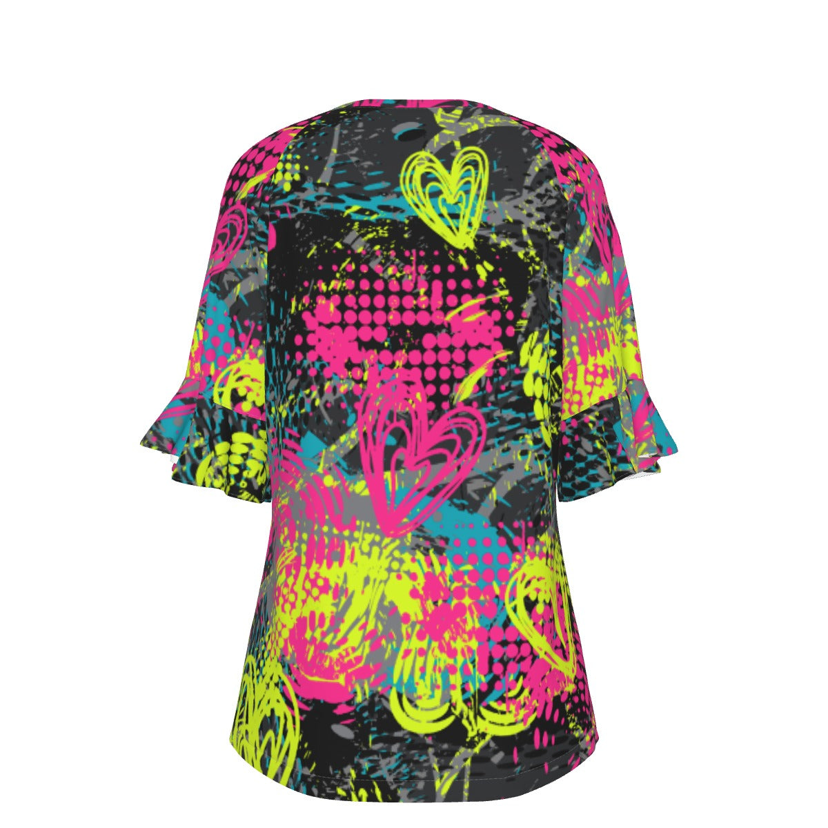 All-Over Print V-neck Women's T-shirt With Bell Sleeve