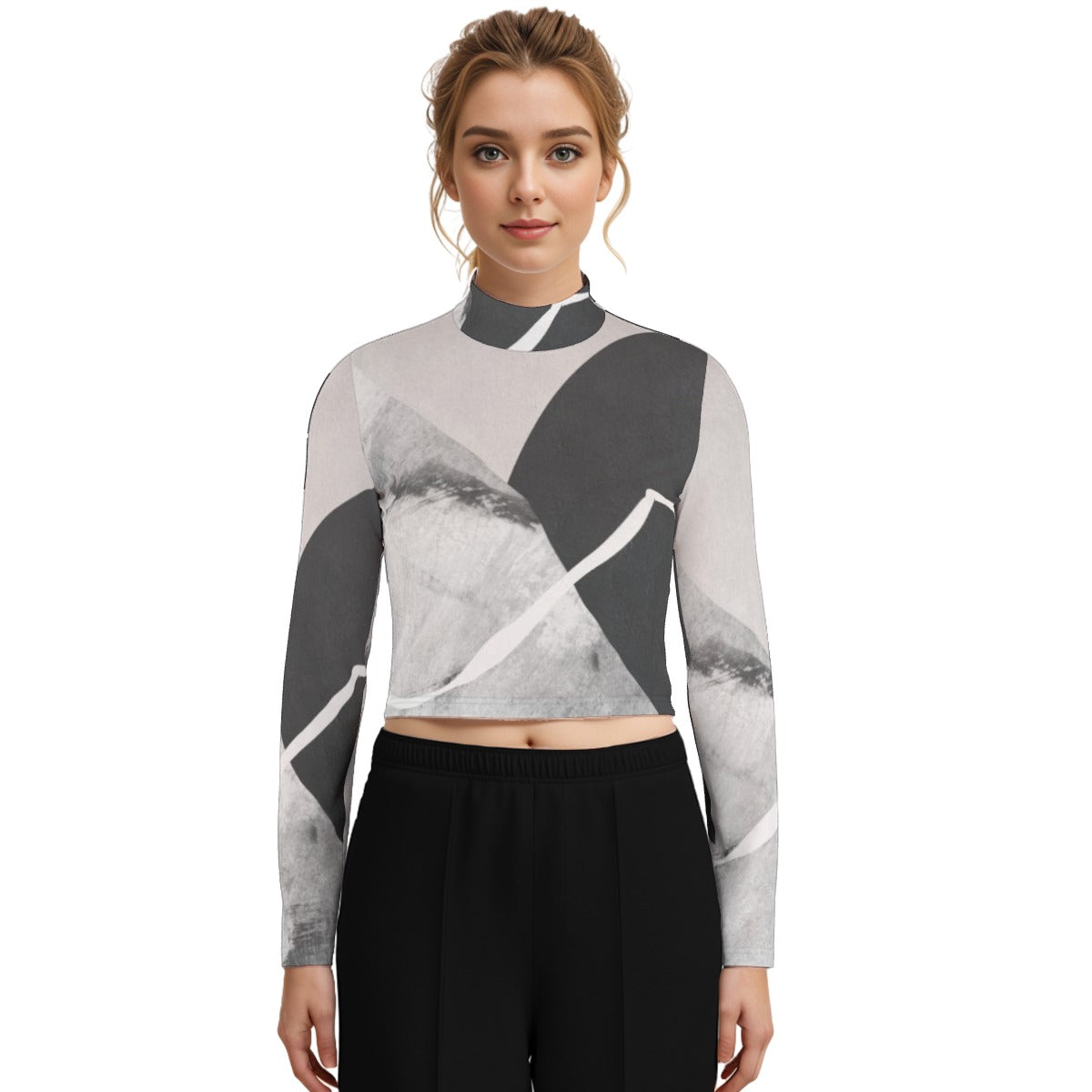 Eco-Friendly All-Over Print Women's Turtleneck T-shirt With Long Sleeve